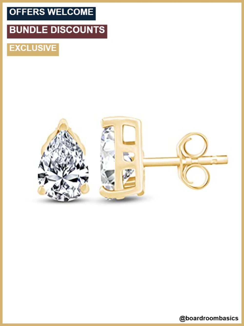 Pear Cut Cubic Zirconia Stud Earrings in 14k Yellow Gold Over Sterling Silver